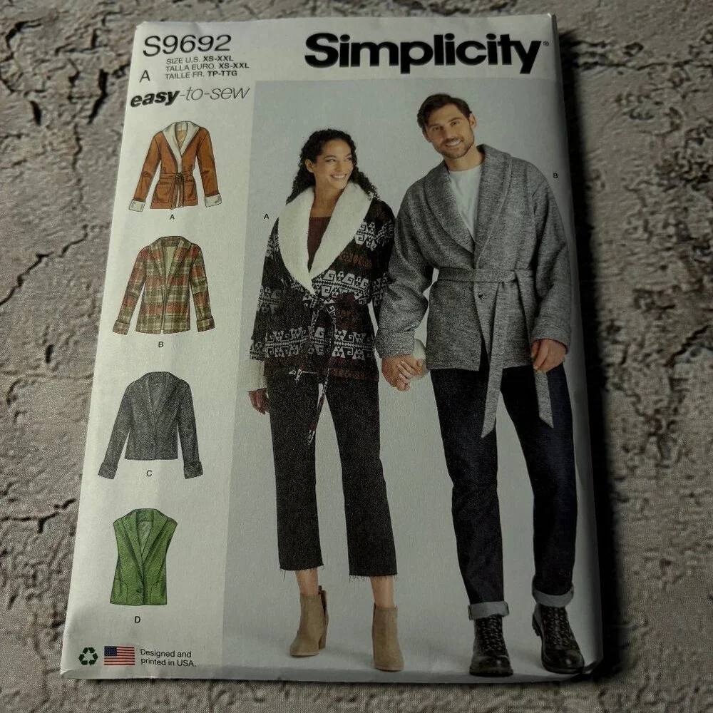 Simplicity Pattern S9692 for Unisex Jacket and Vest
